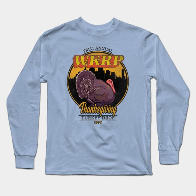 WKRP Turkey Drop IV Long Sleeve T-Shirt by Draw One Last Breath Horror 